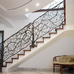 Hand wrought iron interior staircase railing